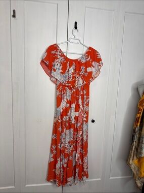 Jaase medium Orange Floral Ruffle Maxi Dress